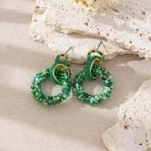 1 Pasang Anting Gantung Manik-Manik Vintage Bohemian Multi-Cincin, Desain Melingkar Berlapis Buatan Tangan dengan Aksen Kristal Buatan, Cocok untuk Festival, Pesta, dan Pemakaian Sehari-hari, Dirancang untuk Membuat Anda Menjadi Pusat Perhatian di Setiap Kesempatan, Buatan Tangan, Bentuk dan Warna Mungkin Berbeda, Pola dan Posisi Warna Acak - Hijau - View 4