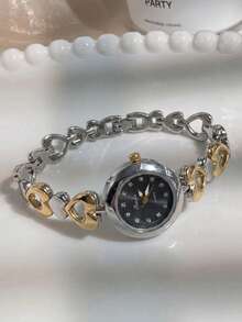 Xsvo Kids Minimalist Fashion Quartz Watch, Rhinestone Dial With Steel Band, Suitable For Birthday Gift, Year-End, Cyber Monday, 1pc/Set - Gold - View 4