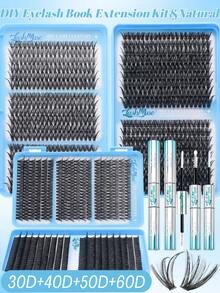 1440PCS/720PCS Manga Eyelash Extension Kit With Ultra-Dense, Waterproof, Long-Lasting Lashes, Velure, Fairy, Flora, 30D40D50D60D, Hybrid Volume Look, Beginner-Friendly,Includes Lash Glue, Tweezers,For Wedding, Birthday, Graduate,Travel,Halloween - 淺藍色 - 查看 9