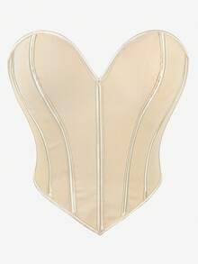 Bustier 束身衣上衣 低胸深V 無肩帶 後背繫帶 骨架束身 外穿 顯瘦 腹部控制 抹胸塑形上衣 法庭提花 萬聖節 - 杏色 - 查看 1