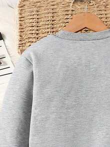 Baby Boy Cartoon Print Warm Crew Neck Long Sleeve Top And Pants Set - Grey - View 6