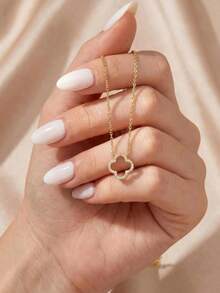 1pc Sterling Silver Four-Leaf Clover Hollow Zirconia Inlay Pendant Necklace, Delicate Minimalist Design, Versatile Choker Necklace, Refreshing For All Seasons Valentines - Necklace - View 5