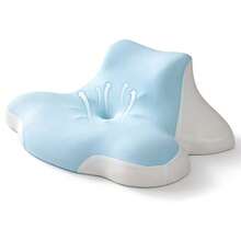 4 In 1 Blaue & Weiße Orthopädische Schmetterling Gedächtnis Schaumstoff Hals Kissen, Doppelseitiges Ergonomisches Schlafkissen Für Seiten Rücken Magen Schlafen, Unterstützung Kissen Für Ruhe & Bett Lesen - Blue and White - View 9