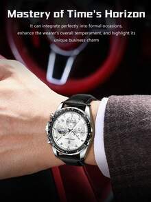 1pc Men's Business Stainless Steel Waterproof Luminous Date Quartz Watch, Chronograph Dial, Suitable For Daily And Work Occasions, Men's Gift - one-size - View 3