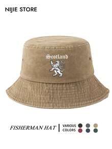 1pc Unisex Scottish Pattern Print Bucket Hat, Summer Sun Protection Sunshade Hat, Washed Print Streetwear - A - View 9