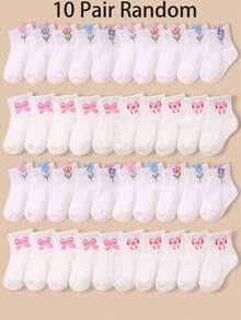 20/10/5/1 Pair Baby Bowknot Print Short Socks, 3D Tulip And Heart Design, Soft Comfortable Breathable Toddler Ribbed Socks, Fashionable Elastic Baby Girl Socks, White Mid-Calf Socks, Suitable For All Seasons, Perfect For Daily Wear And Gifting. 0-36 Months Newborn Toddler Socks, - Multicolor - View 12