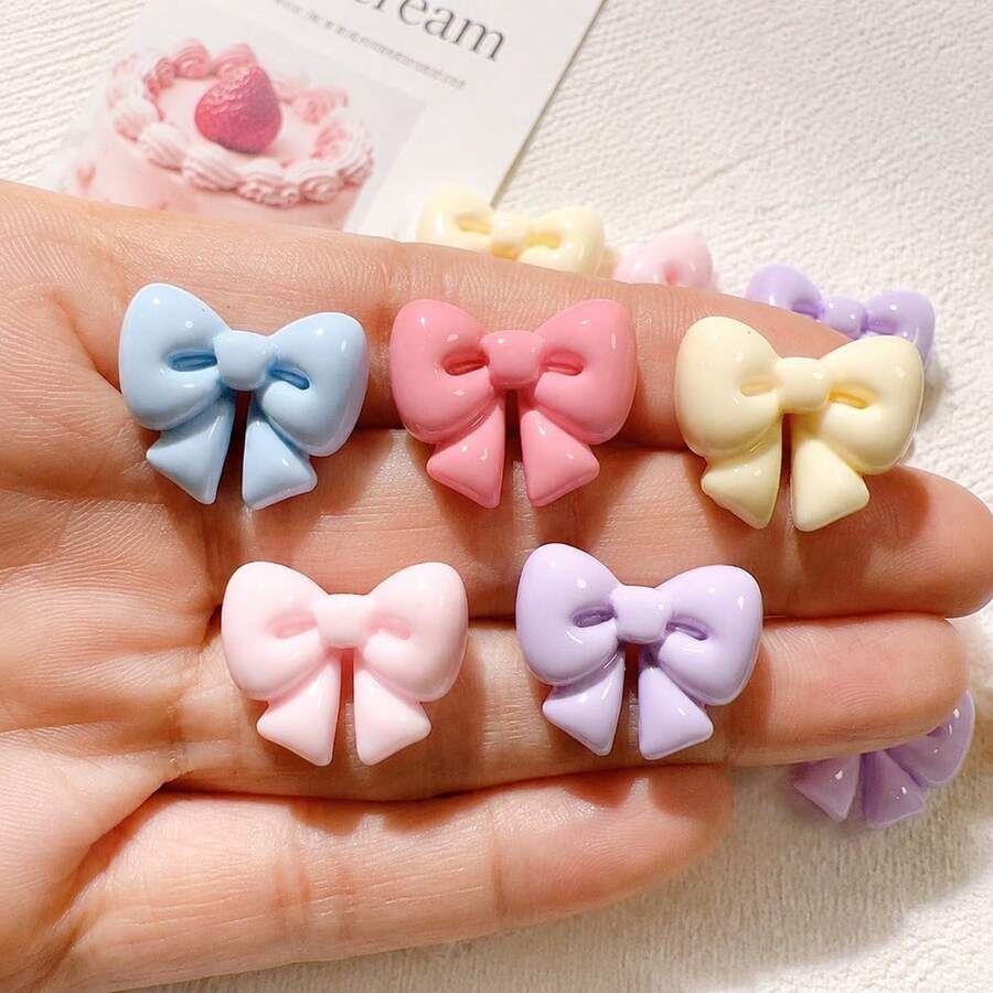 10/20个装可爱粉色蝴蝶结树脂装饰品,草莓波点图案,平底无孔,适用于桌面装饰、DIY手工、手机装饰、家居饰品、剪贴簿等。 - 波點蝴蝶結 - 查看 1