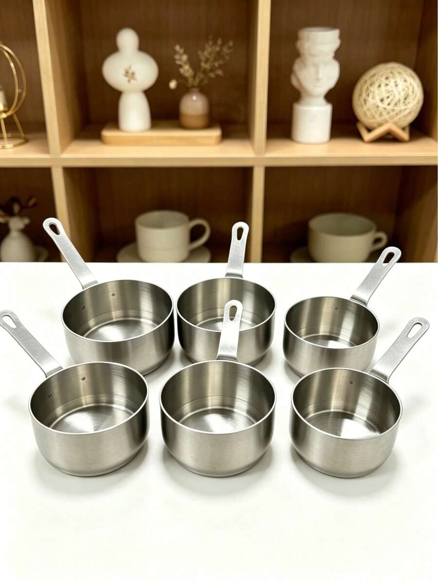 6pcs Stainless Steel Sauce Cups With Handle, Durable Multi-Functional Tableware. Suitable For Dipping Sauces, Gravies, And Baking Ingredients. Enhances Dining Elegance; A Great Practical Gift For Home Cooking Enthusiasts. 1pc/2pcs - Silver - View 1