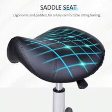 Rolling Saddle Stool, Swivel Salon Chair, Ergonomic Faux Leather Stool, Adjustable Height With Wheels For Spa, Salon, Massage, Office, Black-XY758296 - Multicolor - View 3
