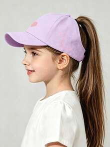 1pc Kids' Solid Color Casual Fashion High Ponytail Sun Protection Baseball Cap - Purple - View 4