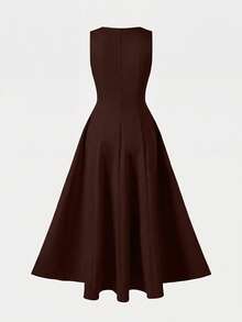 Women's Solid Color Elegant Casual Daily Commute Office Business Sleeveless Dress - Brown - View 6
