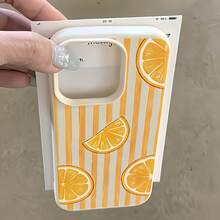 1pc White Matte Minimalist Lens Protection Striped Orange Pattern Phone Case Personalized Compatible With IPhone 16 Pro Max 17/16/15/14 Plus/13/12/11 Air And Series - Multicolor - View 3