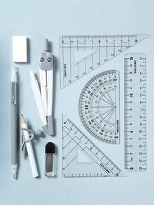 1 Set Math And Geometry Tool Kit, 9pcs Office Supplies Set With Storage Box, Includes 2 Triangle Rulers, Protractor, Straight Ruler, Eraser, Pencil And Mechanical Pencil, Compass Tool - Sets - View 5