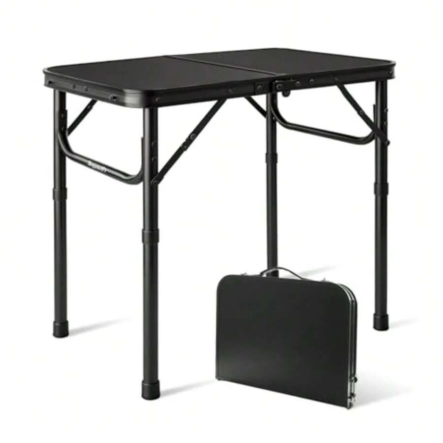 Small Camping Portable Table, Black Aluminum Frame, Adjustable Height Up To 21", Lightweight Carry Handle, Portable For Travel, Camping Outdoor Use - 2 Ft X 1.3 Ft X 1.78 Ft H No Umbrella Hole - View 1