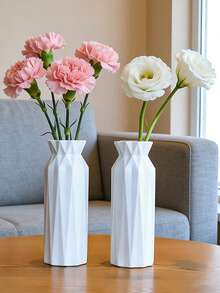 1pc White Plastic Flower Vase, Floral Decorative Vase, Minimalist Summer Decor, Suitable For Living Room, Dining Table, TV Stand, Also Suitable For Living Room, Dining Table, Bedroom, Wedding, Modern Minimalist Tabletop Decoration - White 1pc - View 11