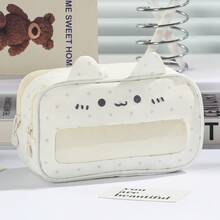 1pc Cute Mint Cat Ita Pencil Bag, Transparent Visible Front Pocket, 3D Cat Ear Design, Large Capacity Girly Stationery Pouch, Ideal For Students, Handcraft Lovers And Daily Stationery Storage,Back To School - Pencil Case - View 10