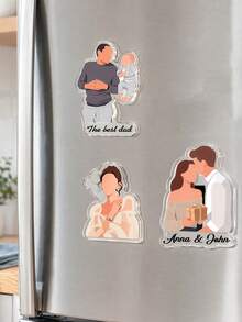 Custom Photo Fridge Magnet, Personalized Acrylic Refrigerator Magnet, Minimalist Home Decor, Customized Text Faceless Portrait Magnet, Customizable Keepsake Gift For Couple, Family Gift, Housewarming Gift, Anniversary Gift, Birthday Gift, Christmas - Style a - View 4