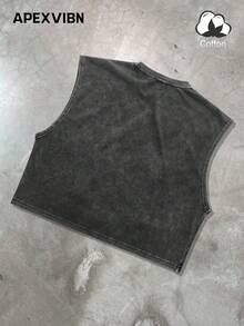 美國芝加哥 23 圖案印花做舊無袖背心 寬鬆水洗背心 - 黑色 - 查看 5