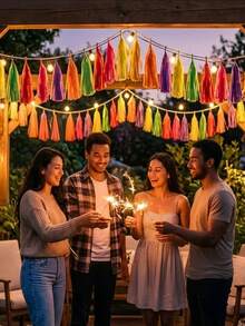 5pcs/Set Multicolor Fluorescent Tassel Garland Banner, Fluorescent Party Supplies, Glow-In-The-Dark Paper Tassel Curtain, Neon Party Decoration, Tassel Banner, Suitable For Fluorescent Photography Backdrop, Birthday Party, Wedding Party, Hawaiian Beach Party, Luau Party, Holiday Celebration And Home Decor, Tassel Decoration, Back To School, Halloween, Christmas Decoration - Multiple Styles - View 7