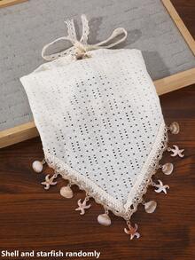 1pc Women's French Elegant Bohemian Style White Shiny Rhinestone Knit Hollow Out Versatile Sequin Starfish Shell Pendant Headband Hair Scarf, Suitable For Daily Wear, Party, Gathering, Summer Beach Vacation Decoration - Multicolor - View 14