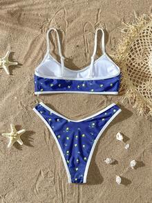 Lemon Breeze 2-Piece Bikini Set - Sexy Navy Blue Swimwear With Citrus Print And White Trim, Suitable For Beach And Pool Vacation Summer - Blue - View 6