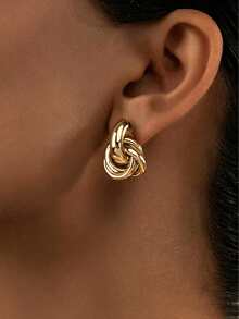 1 Pair Elegant Minimalist Oval Metal Stud Earrings For Women, Holiday Birthday Date Party Ball Vacation Shopping Daily Commute Accessory - Gold - View 1
