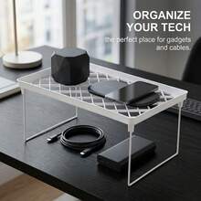 3/2-Tier Stackable Desktop Organizer Shelf, Back To School Supplies, Space-Saving Foldable Desktop Storage Rack For Office Dorm Vanity, Cabinet Organizer Shelf, Multi-Function Tabletop Storage Rack, White Leakage Shelf For Placing Cups - Multicolor - View 4