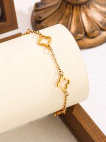 3pcs/1pc Fashion Stainless Steel Jewelry Set, Clover Design, Suitable For Women's Commute Or Daily Wear, Perfect Gift For Friends - Yellow Gold - View 4