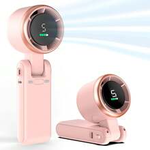 3-In-1 Foldable Handheld Fan 3600mAh Rechargeable Portable Neck Desk Fan LED Display 5-Speed Cooling Travel Makeup Summer Essential - Dusty Pink - View 3