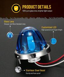 2pcs Blue Glass Watermelon Marker Lights With Stainless Steel Bezel For Trucks And Off Road Vehicles - A - View 3