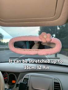 1pc Universal Plush Rearview Mirror Cover, Flower Plush Rearview Mirror Cover, Car Accessories, Car Decoration, Decorative Car, Gift, Protective Rearview Mirror Cover, Pink Car Rearview Mirror Protector, Cartoon Car Interior Decoration Accessories - Five-petaled Flower - View 9