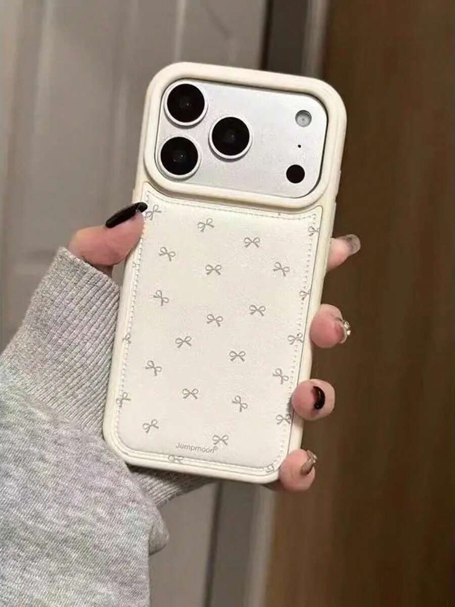 Korean Ins Style Full-Screen Bow Leather Y2K Girly Phone Case, Compatible With IPhone 17A 16 15 14 13 12 11 Pro Max 16 15 14 Plus, Shockproof Protective Cover - White - View 1