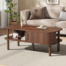 Coffee Table 110 * 55 * 45 Cm Made Of MDF, Living Room Table With Roll-Up Door, Open Compartments For Storage, Load Capacity Up To 60 Kg, Scandinavian Coffee Table, Side Table For Sofa, Coffee Table, Walnut Color. - 胡桃木色 - 查看 2