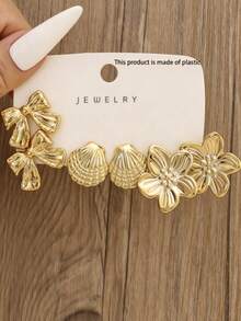 2-8 Pairs High-Quality Fashion Women's Earring Set, Including Petal, Shell, Bow And Water Drop Elements - Elegant And Charming Style, Perfect For Daily Wear, Date, Party, Outing And Gift Giving (Recommended For Mother And Close Friends) - Shape - View 2