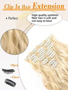 18-30 Inch Long Wavy Clip-In Hair Extensions, 7pcs/Set, Thickened Hair Pieces, Invisible Clip Design, Soft Synthetic Fiber, Black, For Women - Gold - View 6