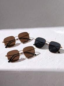 Geometric Frame Black Grey Tea Tone Fashion Glasses - Tea + Tea + Ash - View 6
