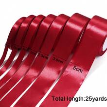 25 Yards/Roll Deep Red Gift Wrapping Satin Ribbon, New Year Christmas Decorative Ribbon DIY Bow Material, Bouquet Gift Box Bow Decoration Webbing, Gift Wrapping Ribbon - Dark Red Ribbon - View 4