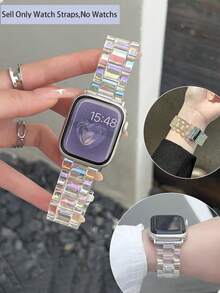 1 pieza Correa de reloj de moda transparente y colorida de PC para mujer compatible con Apple Watch 38mm 40mm 41mm 42mm 44mm 45mm 46mm 49mm, Correa de reloj de moda de lujo compatible con Apple Watch Series Ultra 3/2/1 11 10 9 8 7 SE3 6 5 4 3 2 1, Accesorios de reloj inteligente Correa de reloj, Correa de reloj transparente y colorida - transparente - Ver 2