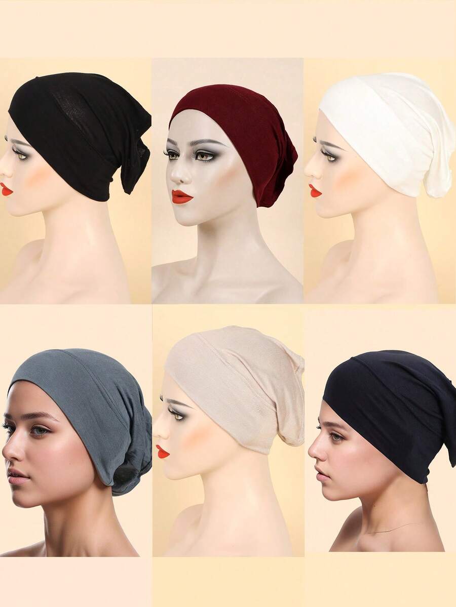 Gorro de punto de algodón mercerizado de unicolor - Negro + Blanco + Granate + Gris oscuro + Caqui claro + Azul marino - Ver 1