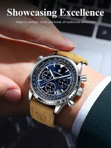 POEDAGAR 1 Stück Herren Casual Date Chronograph Quarz Uhr mit PU-Lederarmband, Business wasserdichte Leuchtuhr geeignet für Arbeitsanlässe, Geschenke für Männer - Einheitsgröße - Übersicht 3
