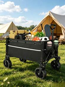 Foldable Camping Trolley, Made Of Wear-Resistant Large-Capacity Oxford Cloth, Constructed With Thickened Stable Steel Frame, Equipped With Smooth Universal Large Wheels And Retractable Pull Rod, Easy For Outdoor Transportation - Multicolor - View 8