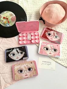 eyekan Ins Sweet Cool Girl Cartoon Contact Lens Case Multi-Piece Set, Portable Contact Lens Storage Box, Travel Contact Lens Container, Cute And Beautiful Contact Lens Set - View 2