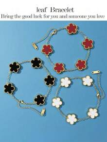 3/2/1pc Stainless Steel Lucky Four-Leaf Clover Bracelet | Exquisite Chain Design | Exclusive Gift For Her - Gold - View 7