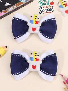 2 piezas de pinzas para el cabello de vuelta a la escuela, lazos para el cabello azul marino y blanco, lindo portabolígrafo pequeño, primer día de escuela, accesorios de moda para el cabello para niñas, adolescentes, estudiantes - Multicolor - Ver 7