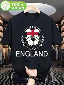 Unisex England 2026 World Cup Flag Football Crew Neck Tee Summer Tops Women - Black - View 1