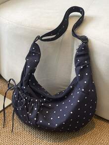 Practical Polka-Dot Drawstring Shoulder Bag, Personalized Classic Versatile Shoulder Bag, Light Daily Commute , Suitable For Shopping And Dating, Etc. - Black - View 6
