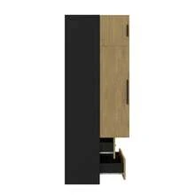Wardrobe With Hanging Rail And Five Drawers, Two-Door Wardrobe + Display Cabinet, Bedroom Storage Unit, Storage Cabinet In Natural Wood + Black (Natural Wood + Black) - Natural+Black - View 9