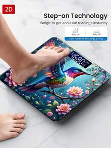 Electronic Digital Bathroom Weight Scale, Colorful Hummingbird Perched On A Branch Surrounded By Flowers, Uses AAA Batteries (Not Included), 1 Pc, Gift For Your Loved Ones And Friends,Tempered Glass Surface,Temperature Detection - A - View 5