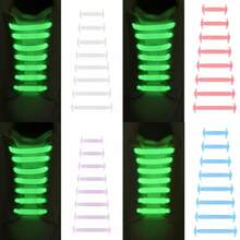 QKC 16pcs Fluorescent No-Tie Shoelaces, No Knotting, Fashionable, Elastic, Suitable For Sports Shoes, Stain-Resistant Easy To Clean, Lightweight, Suitable For Skateboard Shoes, Casual Wear - Blue-green Light - View 2