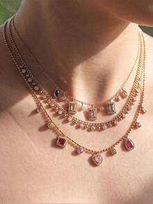 Fashionable Colored Zirconium Stainless Steel Necklace - Luxurious And Exclusive Collar Chain For Women - Multicolor - View 3